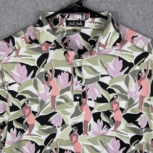 Bad Birdie Golf Polo Shirt Mens Small Hula Girl Print Moisture Wicking Athletic